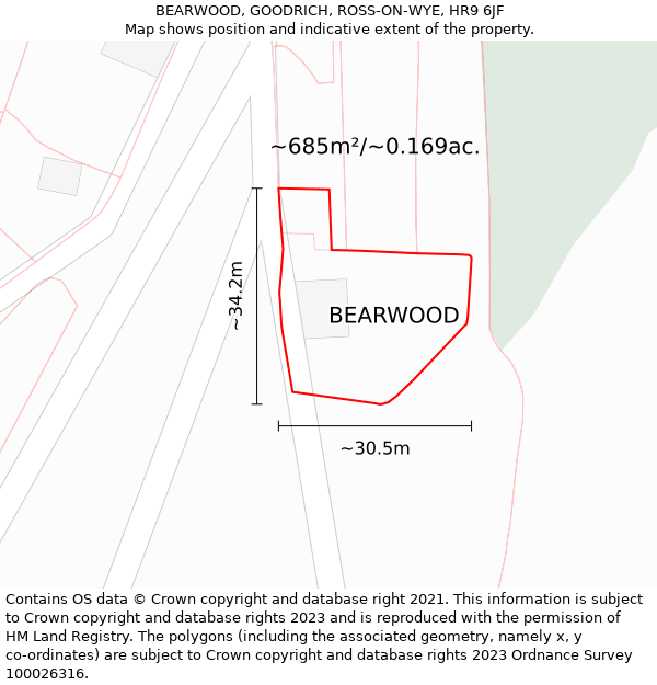 BEARWOOD, GOODRICH, ROSS-ON-WYE, HR9 6JF: Plot and title map