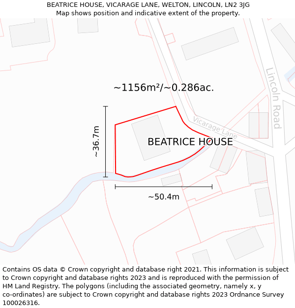 BEATRICE HOUSE, VICARAGE LANE, WELTON, LINCOLN, LN2 3JG: Plot and title map