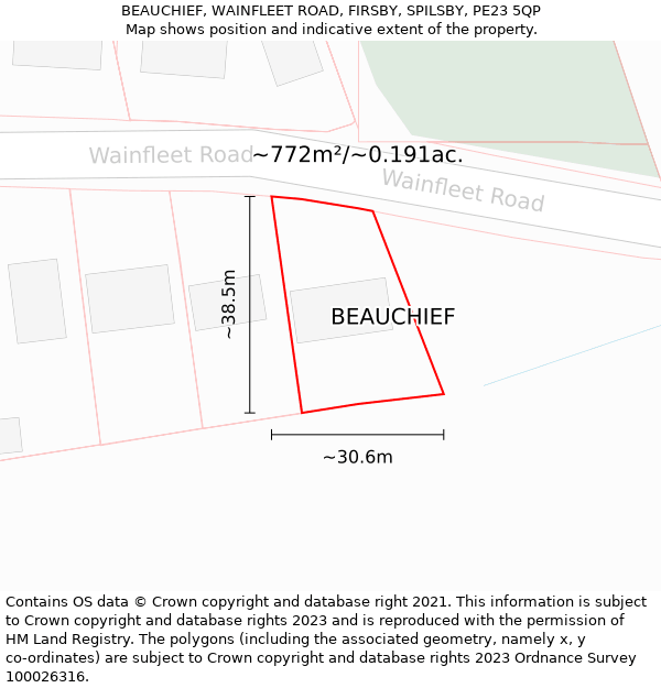 BEAUCHIEF, WAINFLEET ROAD, FIRSBY, SPILSBY, PE23 5QP: Plot and title map