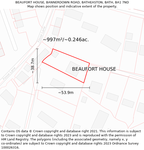 BEAUFORT HOUSE, BANNERDOWN ROAD, BATHEASTON, BATH, BA1 7ND: Plot and title map