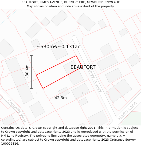 BEAUFORT, LIMES AVENUE, BURGHCLERE, NEWBURY, RG20 9HE: Plot and title map