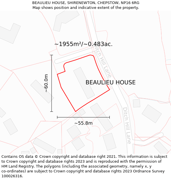 BEAULIEU HOUSE, SHIRENEWTON, CHEPSTOW, NP16 6RG: Plot and title map