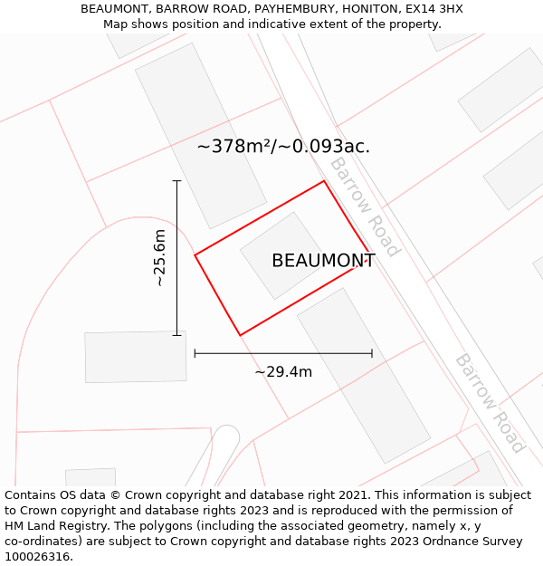 BEAUMONT, BARROW ROAD, PAYHEMBURY, HONITON, EX14 3HX: Plot and title map