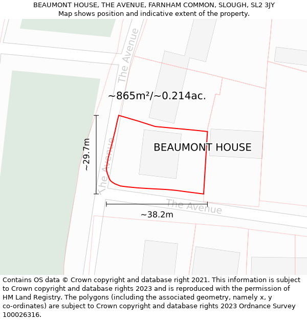 BEAUMONT HOUSE, THE AVENUE, FARNHAM COMMON, SLOUGH, SL2 3JY: Plot and title map