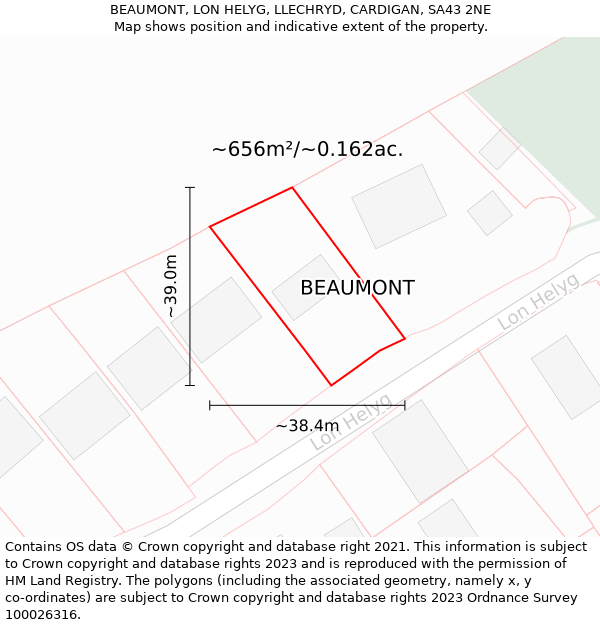 BEAUMONT, LON HELYG, LLECHRYD, CARDIGAN, SA43 2NE: Plot and title map