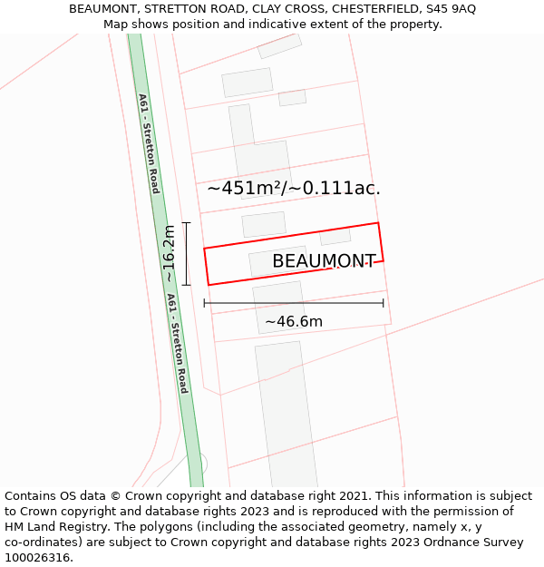 BEAUMONT, STRETTON ROAD, CLAY CROSS, CHESTERFIELD, S45 9AQ: Plot and title map