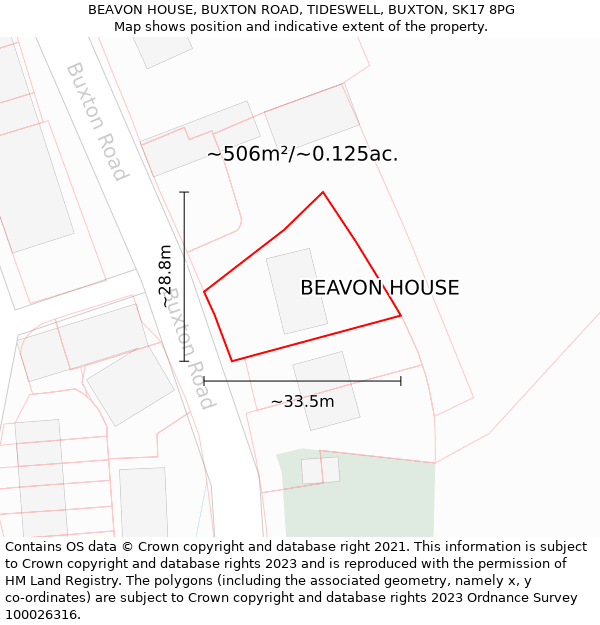 BEAVON HOUSE, BUXTON ROAD, TIDESWELL, BUXTON, SK17 8PG: Plot and title map