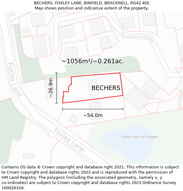 BECHERS, FOXLEY LANE, BINFIELD, BRACKNELL, RG42 4EE: Plot and title map