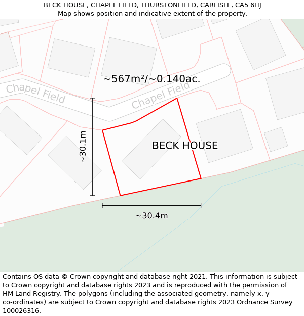 BECK HOUSE, CHAPEL FIELD, THURSTONFIELD, CARLISLE, CA5 6HJ: Plot and title map