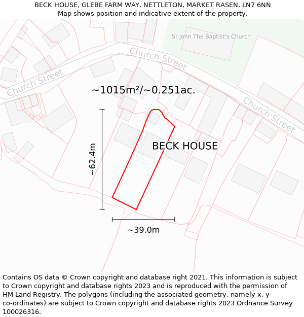 BECK HOUSE, GLEBE FARM WAY, NETTLETON, MARKET RASEN, LN7 6NN: Plot and title map