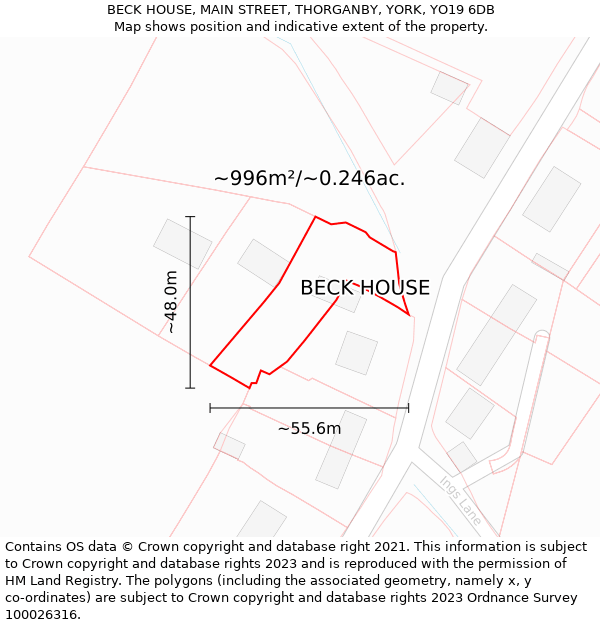 BECK HOUSE, MAIN STREET, THORGANBY, YORK, YO19 6DB: Plot and title map