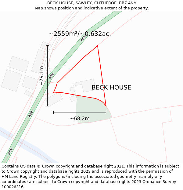 BECK HOUSE, SAWLEY, CLITHEROE, BB7 4NA: Plot and title map