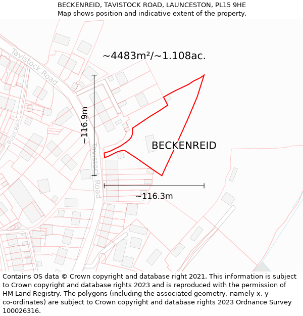 BECKENREID, TAVISTOCK ROAD, LAUNCESTON, PL15 9HE: Plot and title map