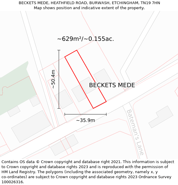 BECKETS MEDE, HEATHFIELD ROAD, BURWASH, ETCHINGHAM, TN19 7HN: Plot and title map