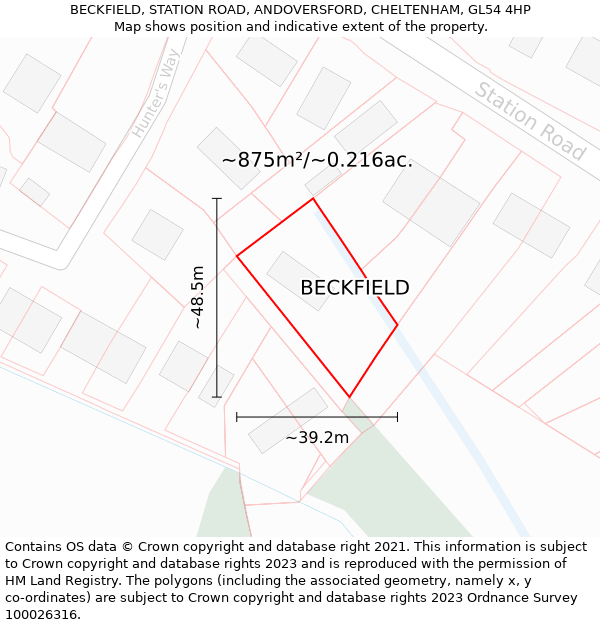 BECKFIELD, STATION ROAD, ANDOVERSFORD, CHELTENHAM, GL54 4HP: Plot and title map