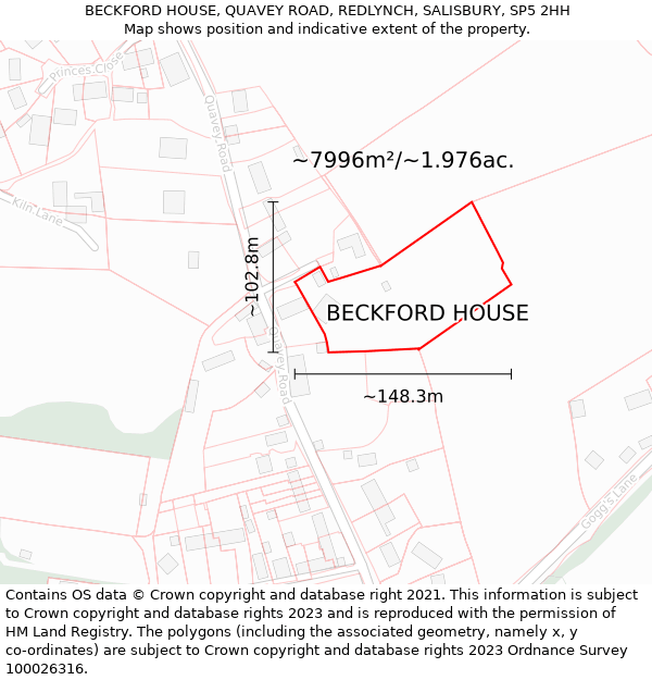 BECKFORD HOUSE, QUAVEY ROAD, REDLYNCH, SALISBURY, SP5 2HH: Plot and title map