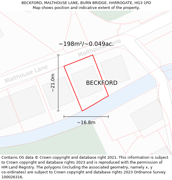 BECKFORD, MALTHOUSE LANE, BURN BRIDGE, HARROGATE, HG3 1PD: Plot and title map