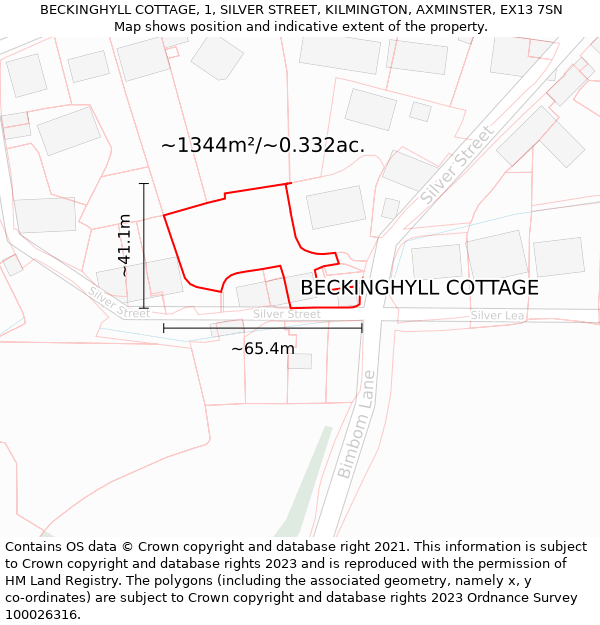 BECKINGHYLL COTTAGE, 1, SILVER STREET, KILMINGTON, AXMINSTER, EX13 7SN: Plot and title map