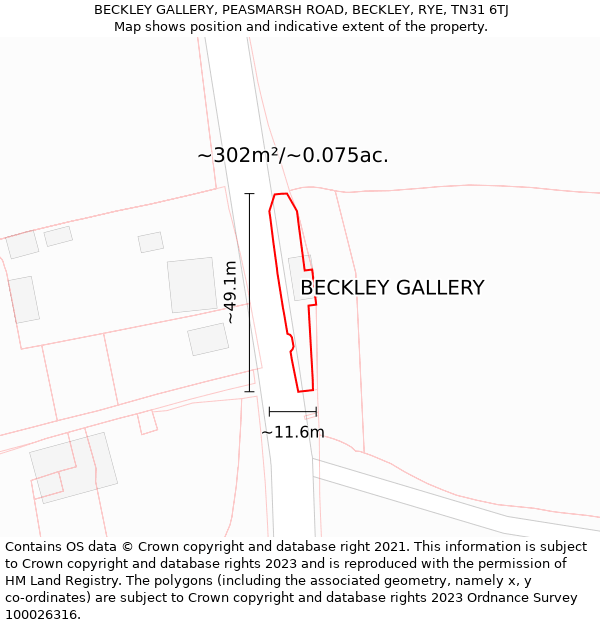 BECKLEY GALLERY, PEASMARSH ROAD, BECKLEY, RYE, TN31 6TJ: Plot and title map