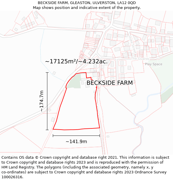 BECKSIDE FARM, GLEASTON, ULVERSTON, LA12 0QD: Plot and title map