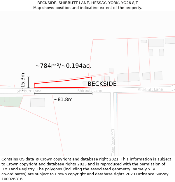 BECKSIDE, SHIRBUTT LANE, HESSAY, YORK, YO26 8JT: Plot and title map