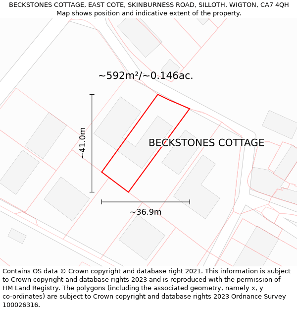 BECKSTONES COTTAGE, EAST COTE, SKINBURNESS ROAD, SILLOTH, WIGTON, CA7 4QH: Plot and title map