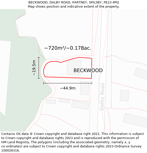 BECKWOOD, DALBY ROAD, PARTNEY, SPILSBY, PE23 4PQ: Plot and title map