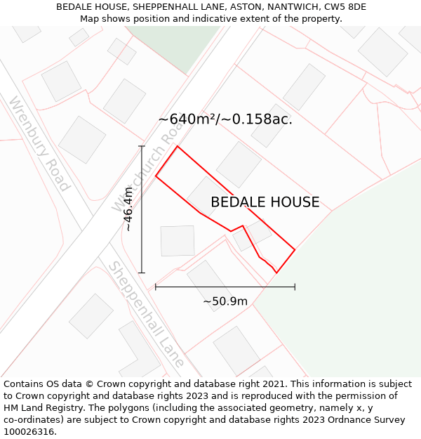 BEDALE HOUSE, SHEPPENHALL LANE, ASTON, NANTWICH, CW5 8DE: Plot and title map