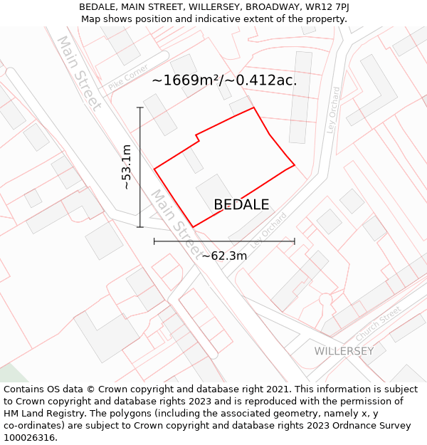 BEDALE, MAIN STREET, WILLERSEY, BROADWAY, WR12 7PJ: Plot and title map