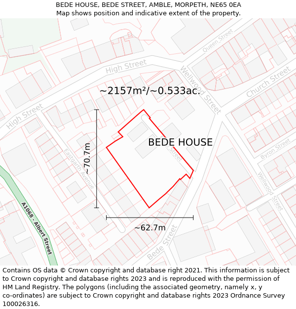 BEDE HOUSE, BEDE STREET, AMBLE, MORPETH, NE65 0EA: Plot and title map