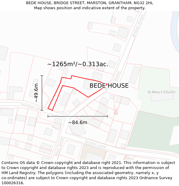 BEDE HOUSE, BRIDGE STREET, MARSTON, GRANTHAM, NG32 2HL: Plot and title map