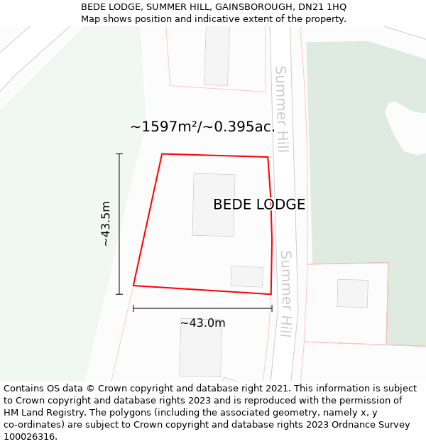 BEDE LODGE, SUMMER HILL, GAINSBOROUGH, DN21 1HQ: Plot and title map