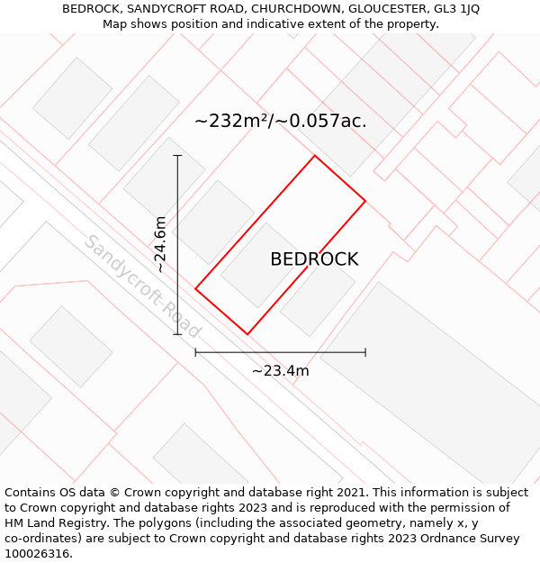 BEDROCK, SANDYCROFT ROAD, CHURCHDOWN, GLOUCESTER, GL3 1JQ: Plot and title map