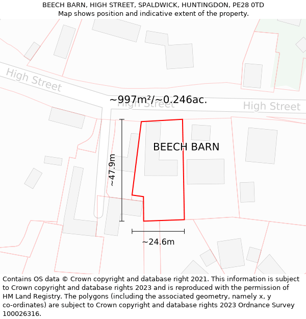 BEECH BARN, HIGH STREET, SPALDWICK, HUNTINGDON, PE28 0TD: Plot and title map