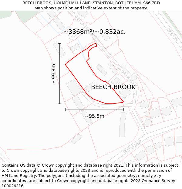 BEECH BROOK, HOLME HALL LANE, STAINTON, ROTHERHAM, S66 7RD: Plot and title map
