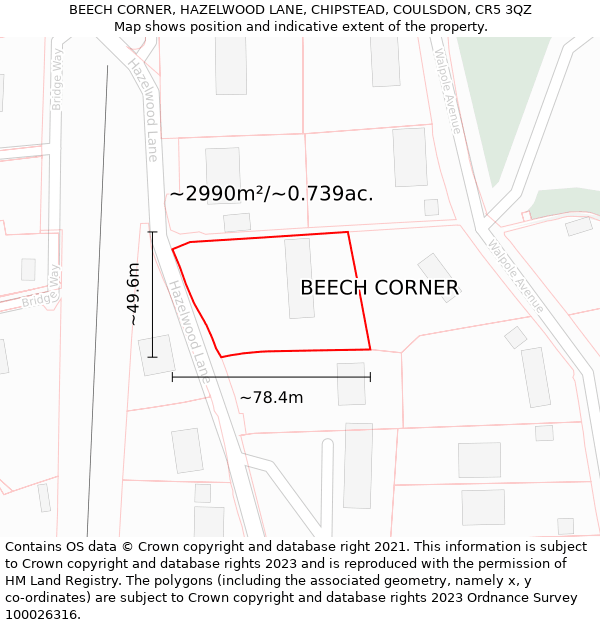 BEECH CORNER, HAZELWOOD LANE, CHIPSTEAD, COULSDON, CR5 3QZ: Plot and title map