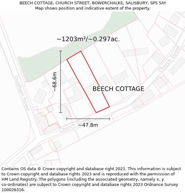 BEECH COTTAGE, CHURCH STREET, BOWERCHALKE, SALISBURY, SP5 5AY: Plot and title map