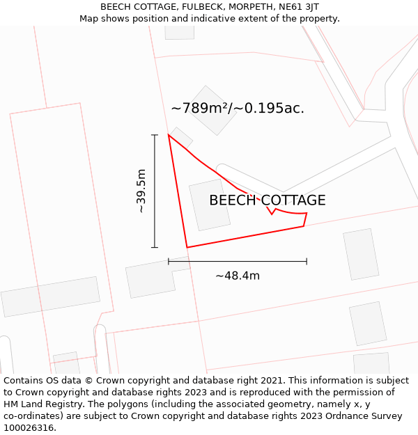 BEECH COTTAGE, FULBECK, MORPETH, NE61 3JT: Plot and title map