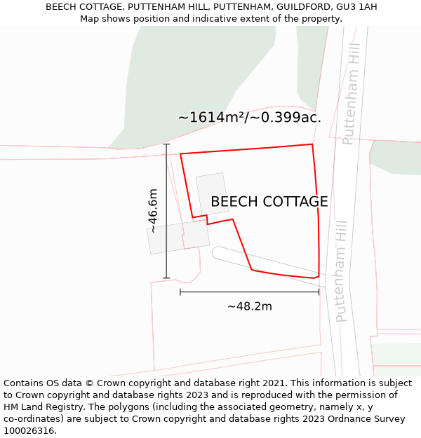 BEECH COTTAGE, PUTTENHAM HILL, PUTTENHAM, GUILDFORD, GU3 1AH: Plot and title map