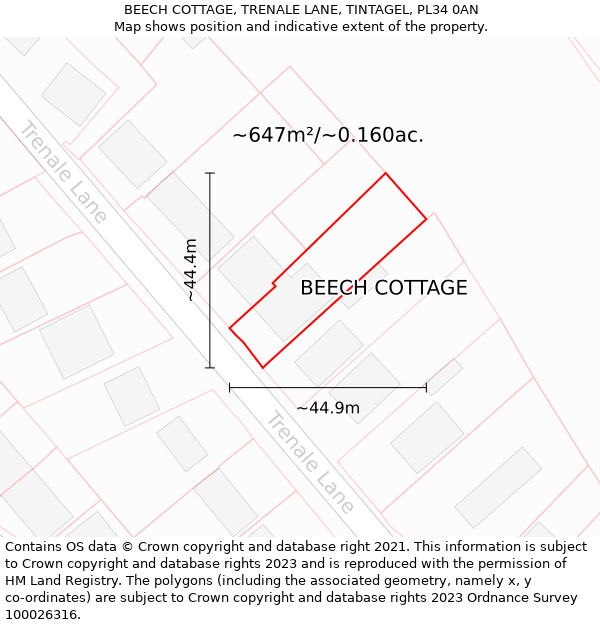 BEECH COTTAGE, TRENALE LANE, TINTAGEL, PL34 0AN: Plot and title map