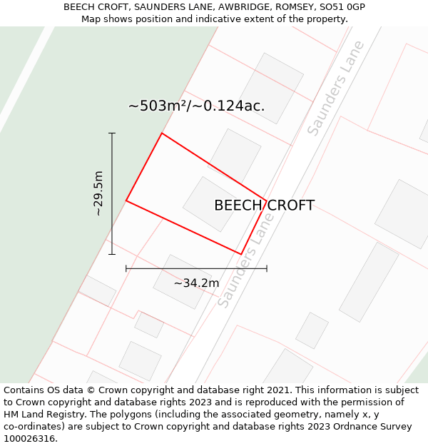 BEECH CROFT, SAUNDERS LANE, AWBRIDGE, ROMSEY, SO51 0GP: Plot and title map