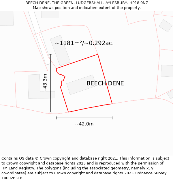 BEECH DENE, THE GREEN, LUDGERSHALL, AYLESBURY, HP18 9NZ: Plot and title map