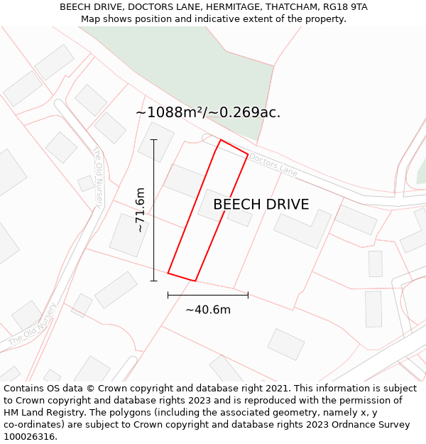 BEECH DRIVE, DOCTORS LANE, HERMITAGE, THATCHAM, RG18 9TA: Plot and title map