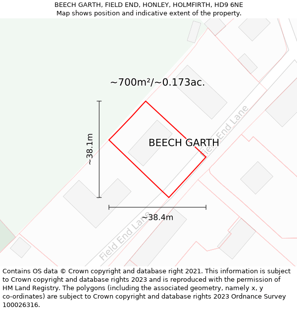 BEECH GARTH, FIELD END, HONLEY, HOLMFIRTH, HD9 6NE: Plot and title map