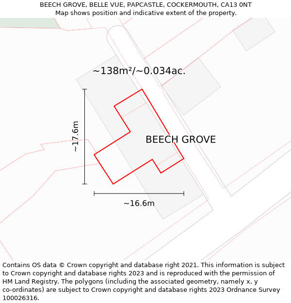 BEECH GROVE, BELLE VUE, PAPCASTLE, COCKERMOUTH, CA13 0NT: Plot and title map