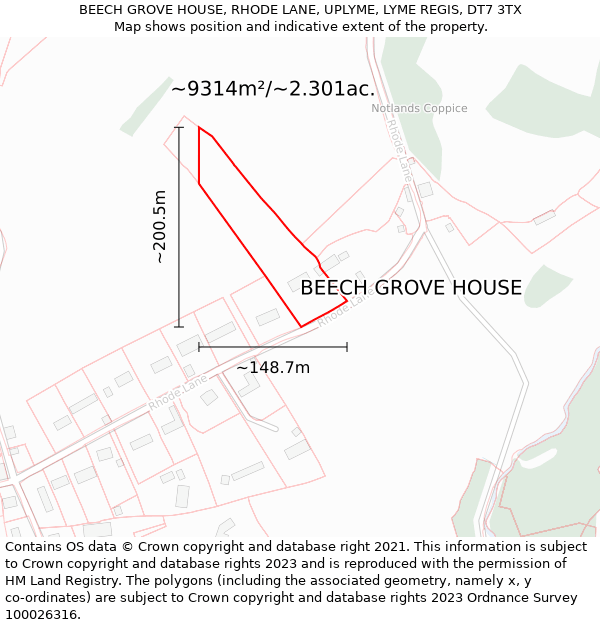 BEECH GROVE HOUSE, RHODE LANE, UPLYME, LYME REGIS, DT7 3TX: Plot and title map