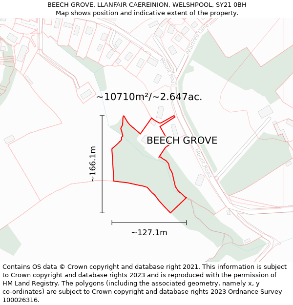 BEECH GROVE, LLANFAIR CAEREINION, WELSHPOOL, SY21 0BH: Plot and title map