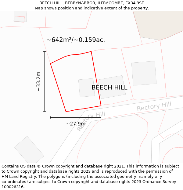 BEECH HILL, BERRYNARBOR, ILFRACOMBE, EX34 9SE: Plot and title map