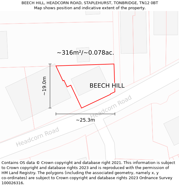 BEECH HILL, HEADCORN ROAD, STAPLEHURST, TONBRIDGE, TN12 0BT: Plot and title map