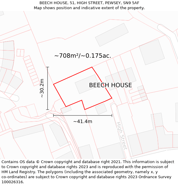 BEECH HOUSE, 51, HIGH STREET, PEWSEY, SN9 5AF: Plot and title map